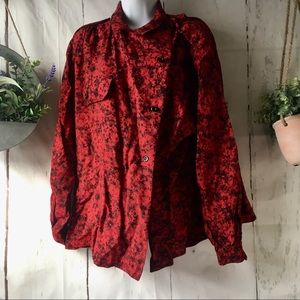 Vintage Asymmetrical Red Floral Button Up Shirt Jacket Shacket Handmade